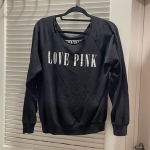 Pink Raw Neck Crew Neck Sweatshirt